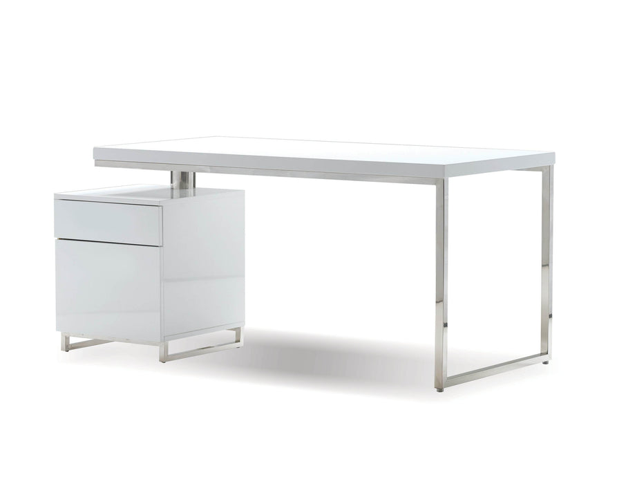  Mobital Span 63" Reversible Desk in High Gloss White with Brushed Stainless Steel