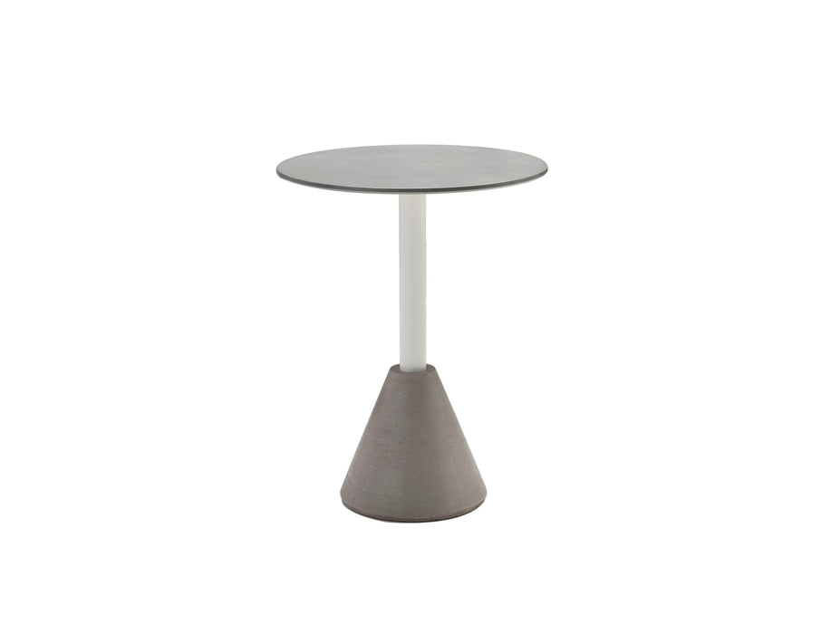Mobital Cayo Round Dining Table with Gray Concrete Texture Top and White Galvanized Powder Coated Steel