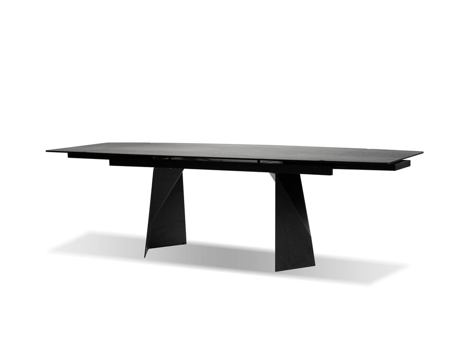 Mobital Prism Extending Dining Table with Industrial Gray Ceramic Top and Black Powder Coated Base