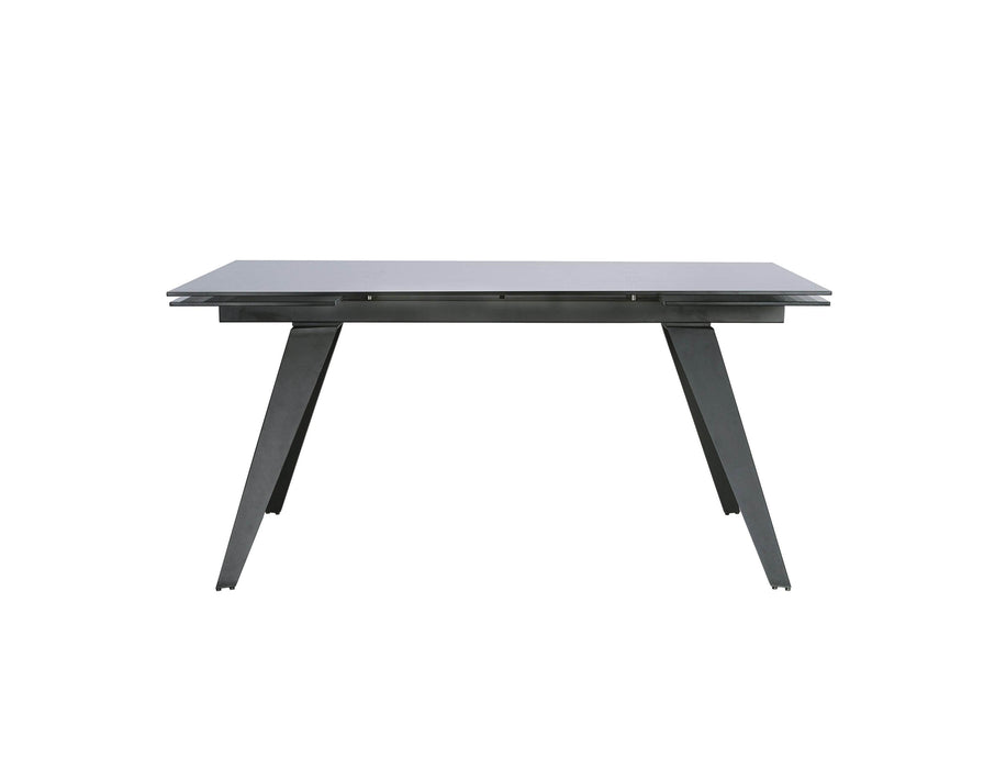 Mobital Noire Extending Dining Table with Smoked Gray Glass Top and Iron Colored Steel Base
