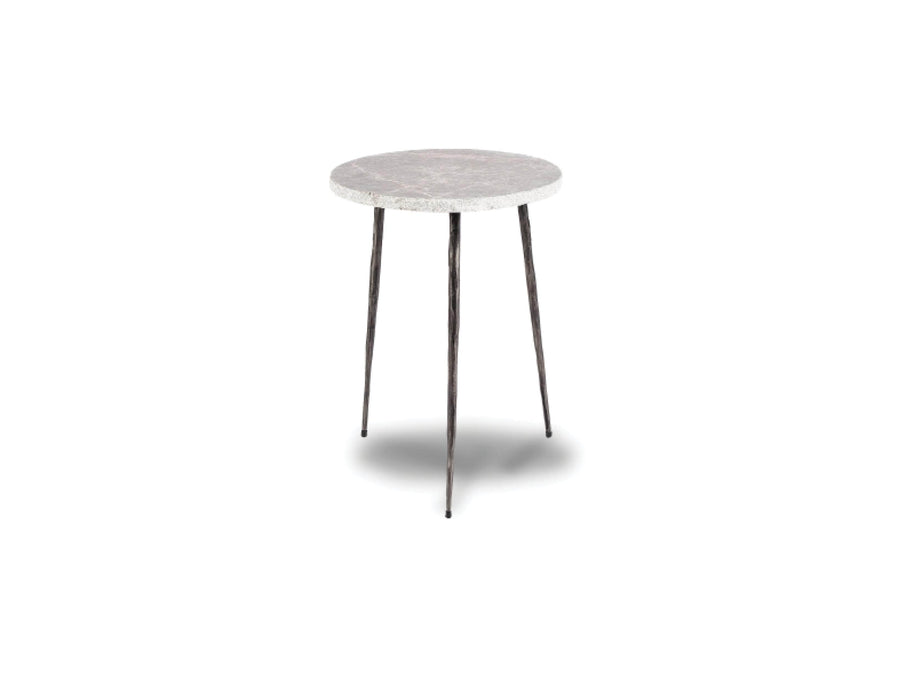 Mobital End Table Gray Italian Marble Kaii 18" Tall End Table With Distressed Forged Black Iron Legs - Available in 3 Colors