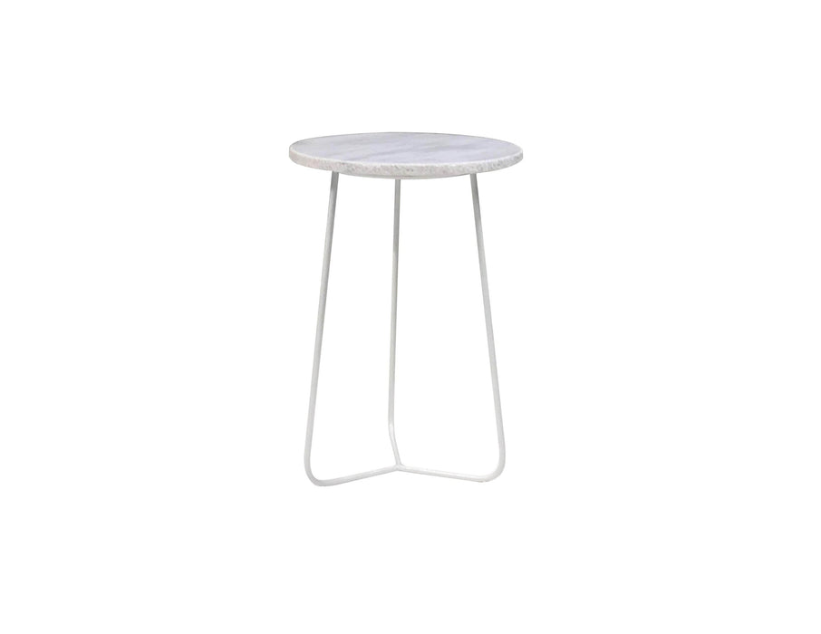 Mobital Tripoli 20" Round Tall End Table with White Marble Top and White Powder Coated Base