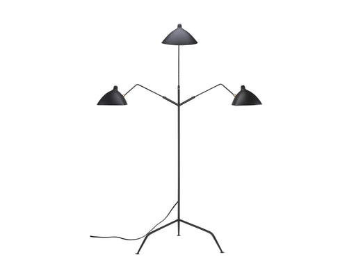 Mobital Gyoza Triple Floor Lamp with Matte Black Aluminum Shade and Brass Hardware