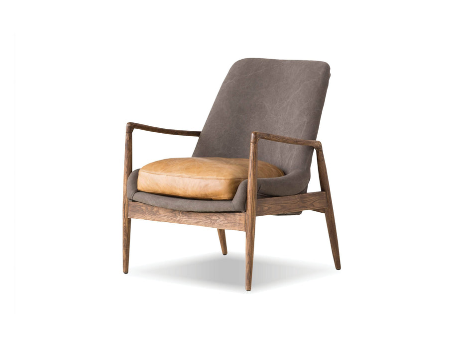  Mobital Lounge Chair Ash Gray Fabric And Tan Vintage Distressed Leather Reynolds Lounge Chair With Black Matte Frame - Available in 2 Colors