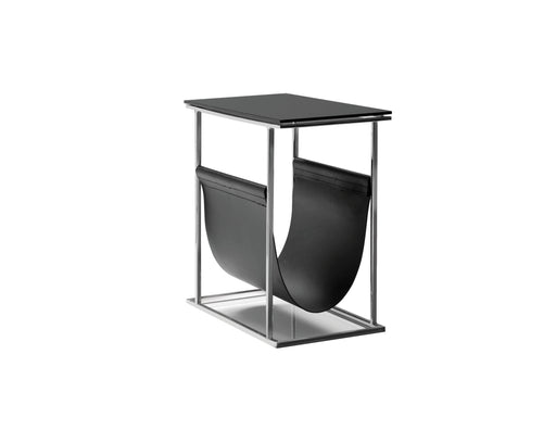 Mobital Cor Magazine Rack Black with Tempered Glass Top and Black Leather Magazine Sling