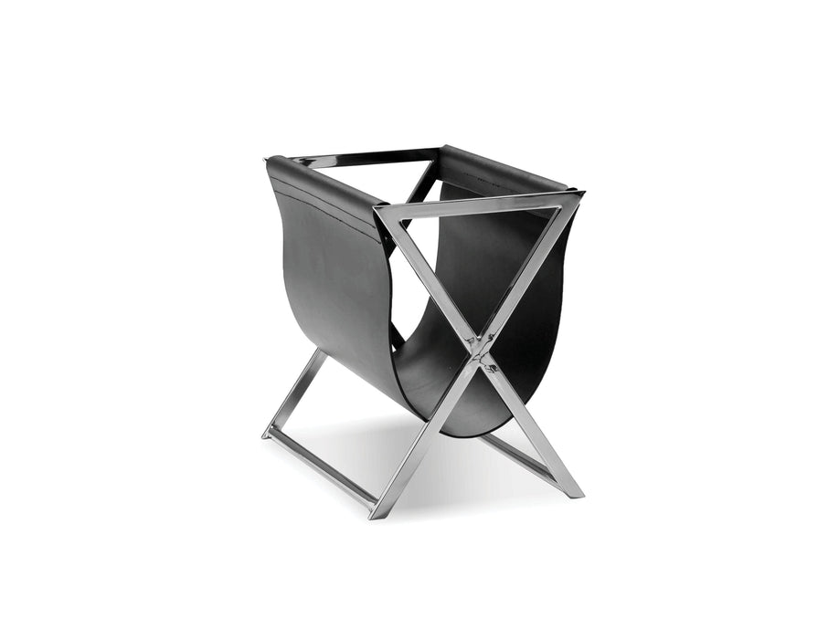 Mobital Mag Magazine Rack with Black Leather Sling and Polished Stainless Steel