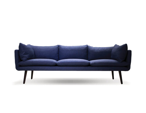 Mobital Deklan 3 Seater Sofa in Blue Fabric with Black Wooden Legs