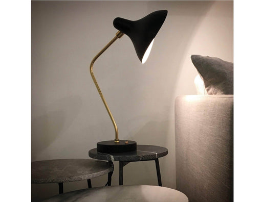 Mobital Stickman Table Lamp with Matte Black Aluminum Shade, Steel Stem and Brass Hardware