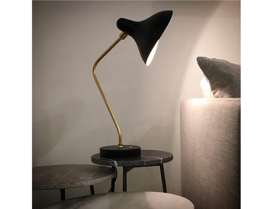 Mobital Stickman Table Lamp with Matte Black Aluminum Shade, Steel Stem and Brass Hardware