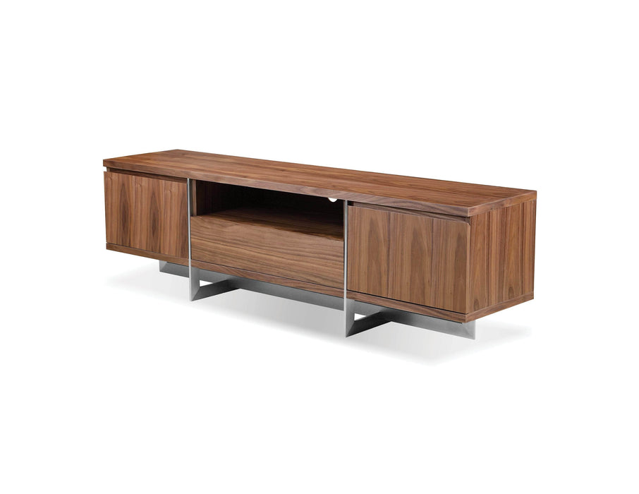 Mobital TV Stand Natural Walnut Remi TV Stand With Brushed Stainless Steel - Available in 2 Colors