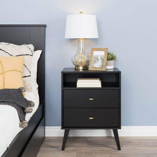 Pending - Modubox Black Milo Mid Century Modern 2-drawer Tall Nightstand with Open Shelf - Multiple Colors Available