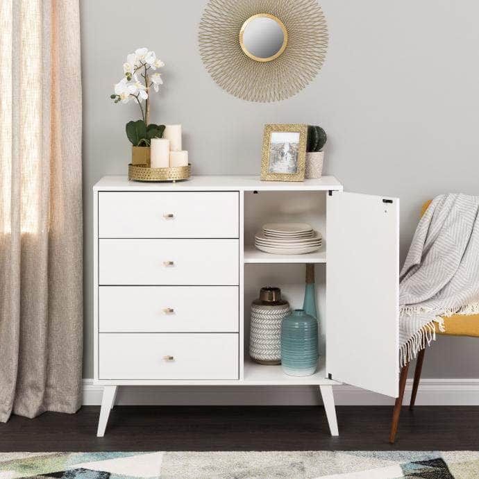 Pending - Modubox Drawer Chest White Milo MCM 4-Drawer Chest with Door - Available in 3 Colors