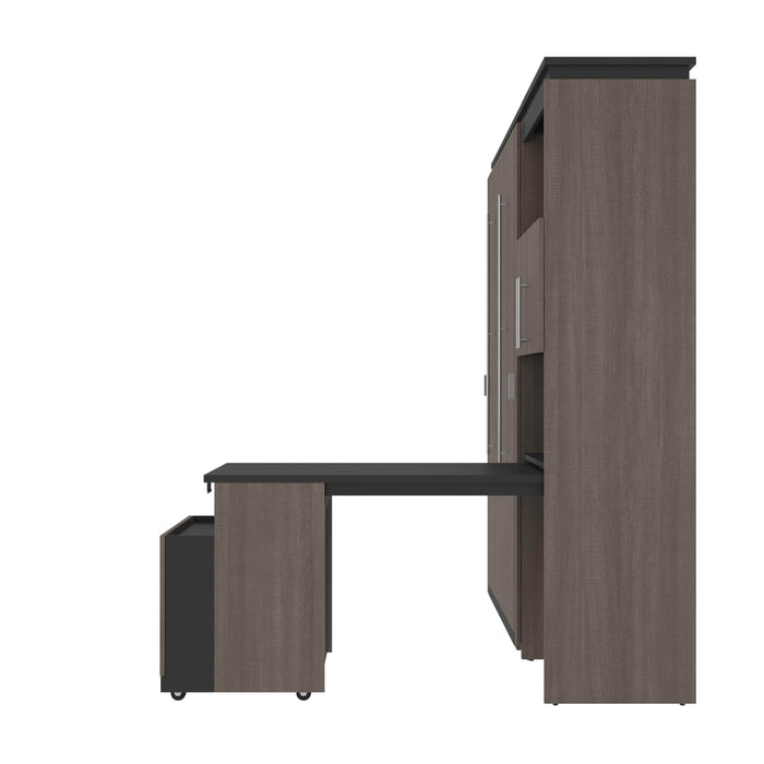 Bestar Full Murphy Bed Orion Full Murphy Bed And Shelving Unit With Fold-Out Desk (89W) In Bark Gray & Graphite