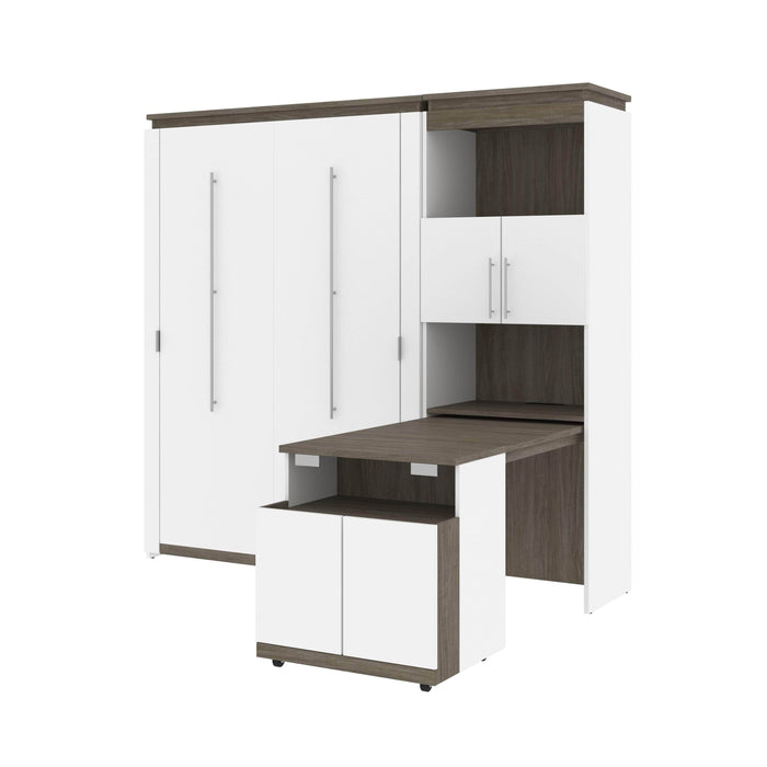 Bestar Murphy Beds White & Walnut Gray Orion Full Murphy Bed And Shelving Unit With Fold-Out Desk - Available in 2 Colors