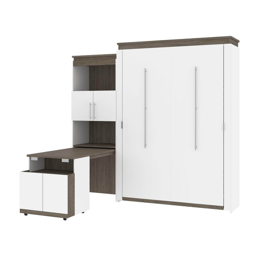 Bestar Murphy Beds White & Walnut Gray Orion Queen Murphy Bed And Shelving Unit With Fold-Out Desk - Available in 2 Colors
