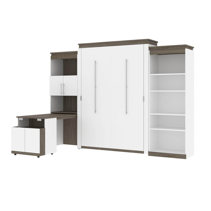 Bestar Murphy Beds White & Walnut Gray Orion Queen Murphy Bed With Shelving And Fold-Out Desk - Available in 2 Colors