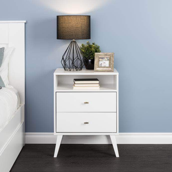 Pending - Modubox White Milo Mid Century Modern 2-drawer Tall Nightstand with Open Shelf - Multiple Colors Available