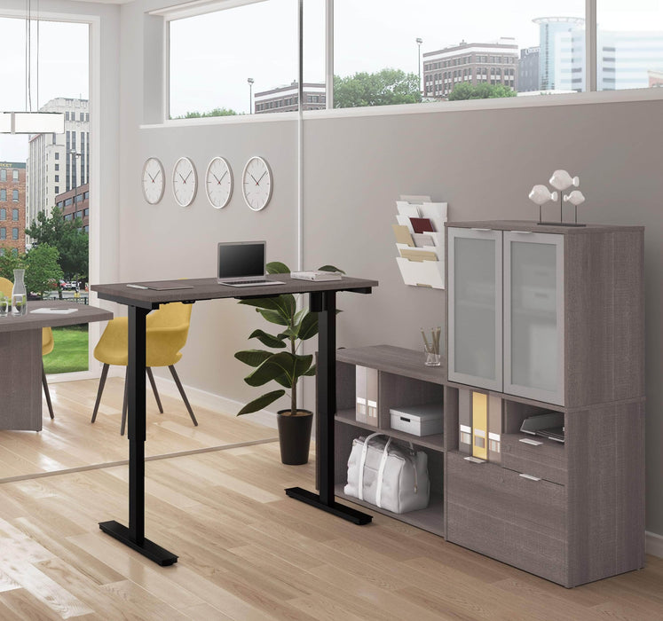  Bestar Bestar i3 Plus 2-Piece Set including a standing desk and a credenza with hutch - Bark Gray