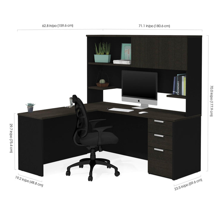  Bestar Bestar Pro-Concept Plus L-shaped desk with pedestal and hutch - Deep Gray & Black