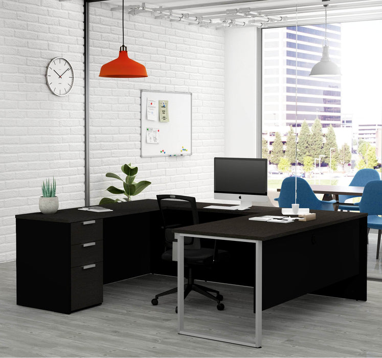 Pro-Concept Plus U-Shaped Desk with Pedestal - Deep Gray & Black