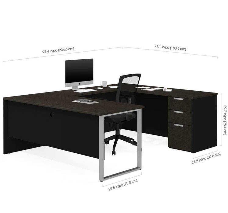 Pro-Concept Plus U-Shaped Desk with Pedestal - Deep Gray & Black Dimensions