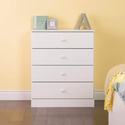 Prepac Astrid 4-Drawer Dresser with Acrylic Knobs, White 